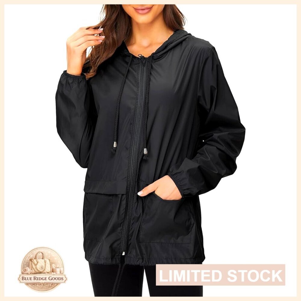 Lightweight Waterproof Rain Jacket Packable Hooded Windbreaker Travel Outdoor